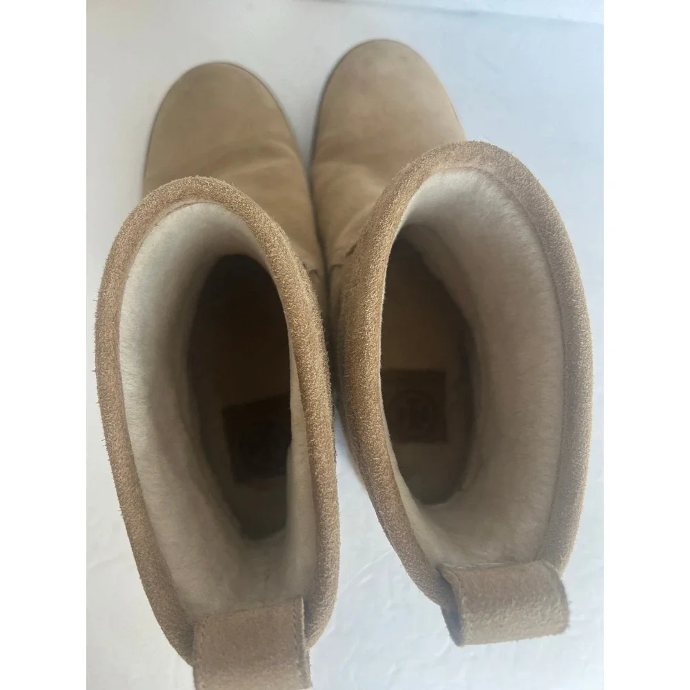 Tory Burch Alana Split Suede Straight Shearling Light Camel Booties 30950‎ Sz 8